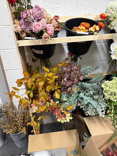 Artificial flowers and wreath