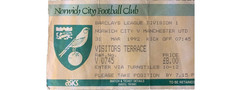 TICKET 1991/92 Norwich City  v Manchester United League - Man Utd Section