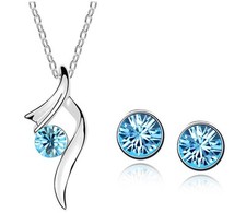 UK Stock Sale Fashion Girls Women Crystal Pendant Necklace + Studs 2 pcs Set A31