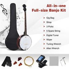 39” Full Size Banjo 5-string Banjo w/Geared 5th Tuner-Black