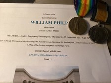 WW1 Medal Pair KIA Philp MM