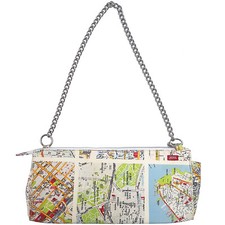 Miss Sixty Map Print Shoulder Bag Handbag Clutch Fabric Chain Handle Vintage Y2K