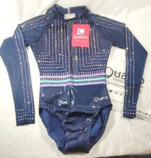 Quatro Adult Infinite Long Sleeve Gymnastics Leotard - Shimmer Navy - XS 32"