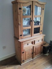 Corona 3ft  Display Dresser Buffet Hutch Distressed Waxed Pine Clear Glass