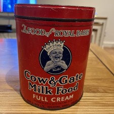 Vintage Bright Red Cow & Gate Baby Milk Food Large Advertising Tin 1950s