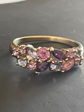 9ct gold amethyst pink sapphire & topaz ring. large size V / W 3.6g hallmarked