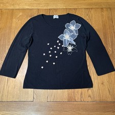 Roman Originals Ladies Size S/M Black Appliqué Flower Embleshisment Top