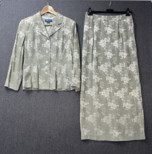 VTG monsoon skirt suit jacket UK 12 silk blend maxi sage green floral 2 piece