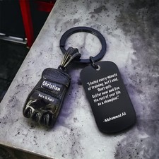Personalised Boxing Glove Keyring: Engraved Stainless Steel MMA Gift