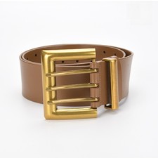 Ladies Fashion Three Row Buckle Design Wide Belts Genuine Leather Waist Cinching