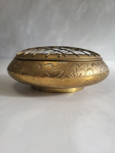 Brass etched rose - brass, bowl