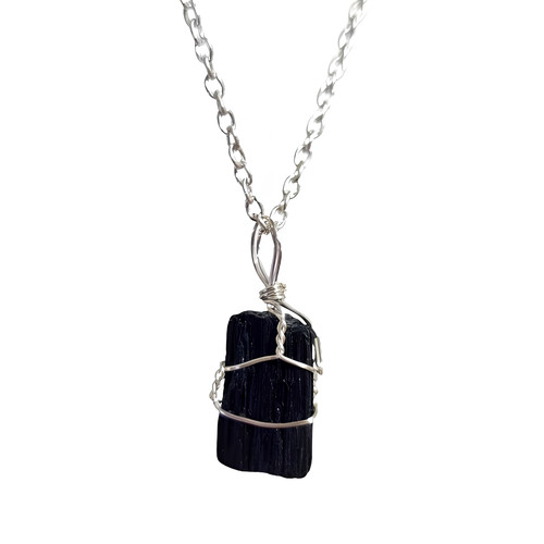 Raw black tourmaline pendant - black,