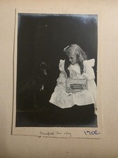 PRETTY GIRL & DOG, HUNTLEY & PALMERS BREAKFAST BISCUIT TIN 1902. PHOTO 11x9cm 