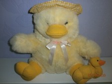 Cuddles Times Large Mummy Duck With Attached Baby And Hat  Yellow 12" sitting
