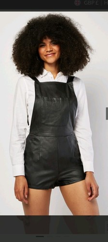 Black faux leather pinafore - leather,