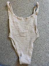 Nude Beige Crinkle Swimsuit High Leg Low Back Size S 8