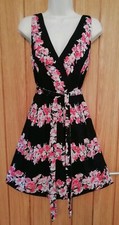 F & F SIZE 10 Beautiful Ladies Black Floral Summer Dress With Belt Ref D