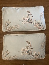 2 x Dunelm Rectangular Shaped Floral Pale Green Boudoir / Bed / Scatter Cushions