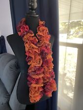 Handmade Open End Ruffle Scarf Fall Colors Metallic Yarn