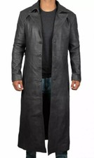 Mens Black Long Leather Trench Coat Matrix Style Gothic Duster Jacket Winter