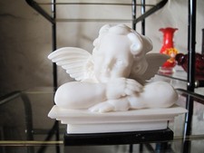 V.Lella Alabaster Cherub on Marble Plinth  vintage
