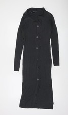 Threadbare Womens Black Longline Collared Button Knit Cardigan Size 8