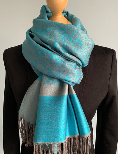 Turquoise beige scarf - turquoise,