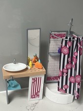 Mattel Barbie Bathroom Playset Dolls Furniture With Shower Sink & Accessories