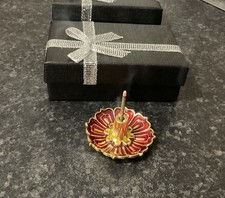 Miniature Red Gold Lotus  Incense Stick Holder Carved Zinc Metal Alloy + Incense