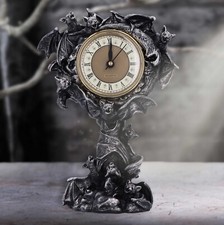 Gothic Silver Bat Clock Spooky