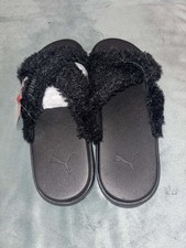 Black Puma Platform Slides Fur