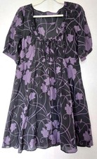 Dress 16 Purple & Black Silk Blend Tassel Ties Half Lined Side Zip