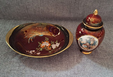Carlton Ware Royale Rouge Lustre Set .Golden Bronze Bowl & Vase, Hand-Painted .