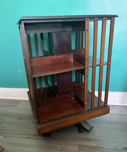Rotating dark wood bookcase - wood, 2