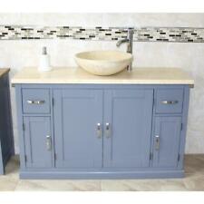 Grey Painted Bathroom Single Vanity Unit 123cm wide Cream Marble Top & Basin