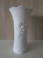 AK Kaiser White Bisque Porcelain Vase With Floral Design. Signed M. Frey