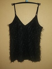 Black Fringe Cami Vest Top UK Size 6