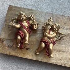Vintage Lot Plastic Gold Cherub Angel Christmas Ornaments