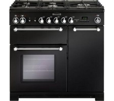 RANGEMASTER COOKER KITCHENER 90 CM.  DUAL FUEL RANGE COOKER IN BLACK AND CHROME 