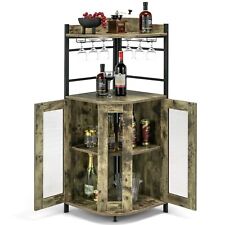 Corner Bar Cabinet Industrial Wine Buffet Cabinet with Glass Holder Mesh Doors