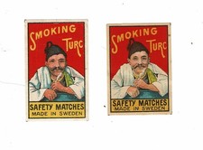 2 Old Sweden c1900s matchbox labels  Smoking Turc Safety Matches
