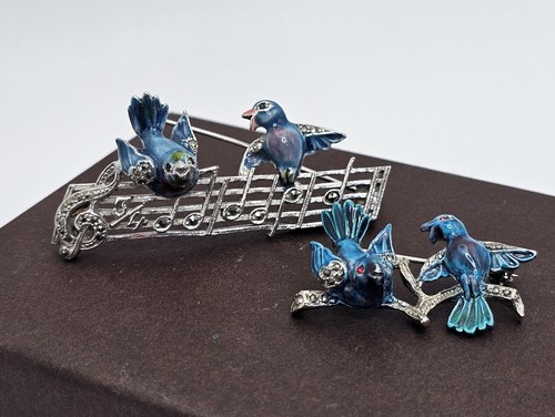Pair vintage blue enamel bird - vintage,