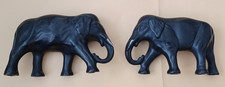 Pair of Black Pottery Elephants Ornament Figure