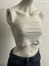 Primark Womens UK Size 10 White Cropped Boob Tube Top (EX Cond)