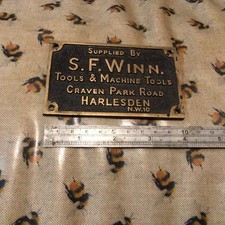 Brass Name Plate S F Winn Tools and Machine Tools Harlesdon Nw10 Vintage