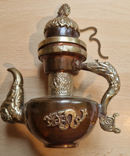 Antique tibetan teapot brass - tibetan,