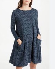 Blue Floral Long Sleeve Cotton Trapeze Style Mill Pool Dress by Seasalt size 12