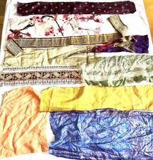 Vintage Silk Fabric Scraps Bundle sari scarf shirt Mixed Floral Plain Craft #4