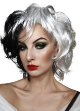 Cruella Costume Wig Black White Dalmation Cosplay Wigs Fits Women