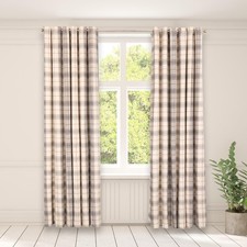 OHS Check Eyelet Curtains Pair Thermal Ring Top Textured Woven Ready Made